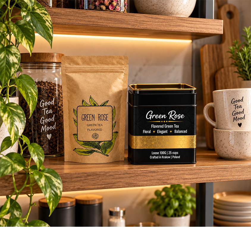 Green Rose Leo Tea – warianty zielonej herbaty z różą w puszce, doypacku i kubku